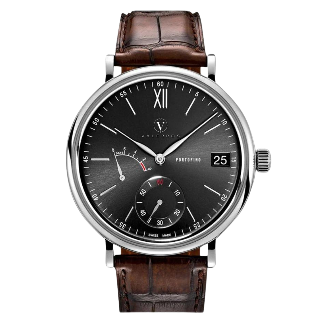 Manual Wind Eight Days Black Dial Brown Leather Men's Watch