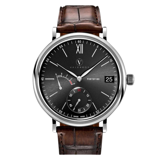 Manual Wind Eight Days Black Dial Brown Leather Men's Watch